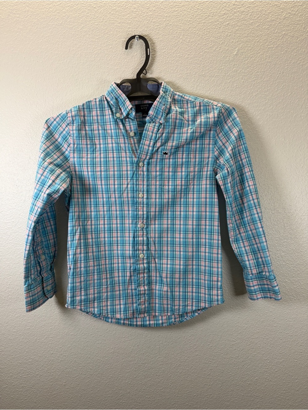 crown & ivy Kids Light Blue and Pink Plaid Button-Down Shirt